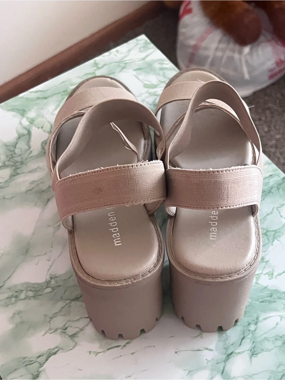 Madden Girl Nude/Tan Triple-Strap Platform Sandals